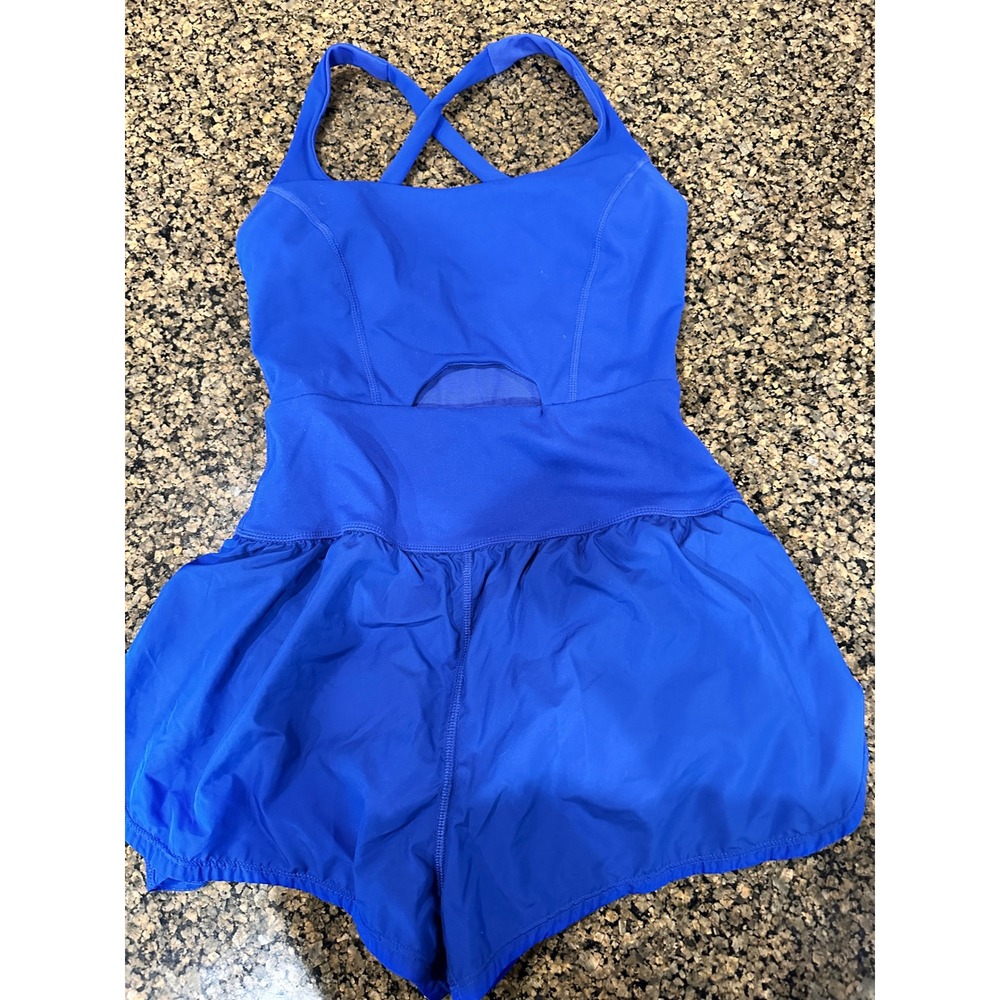 Free People FP Movement Good Karma Run Romper Royal Blue XS Cutout Back Pocket